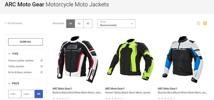 Arc Moto Gear Jackets Selection