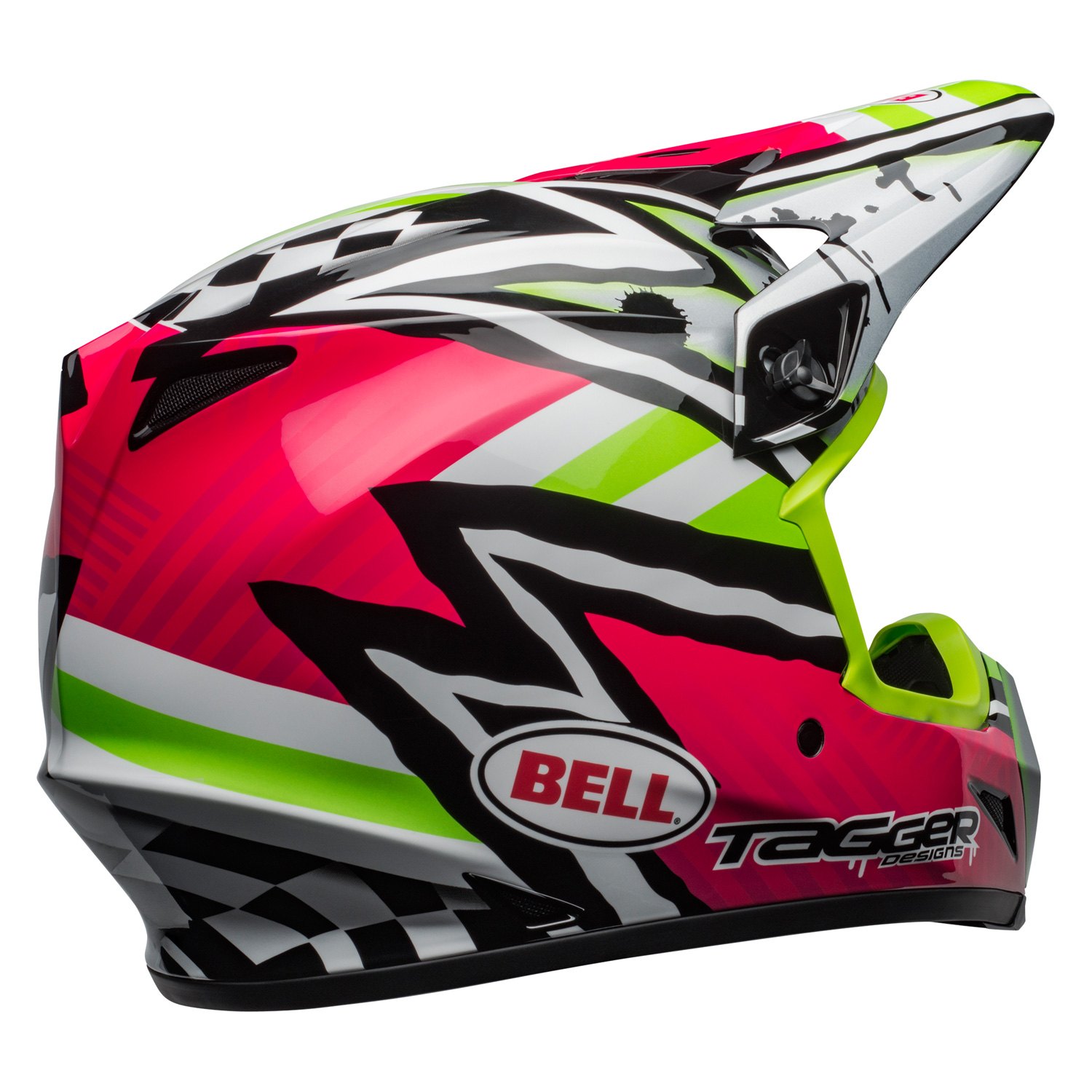 TAGGER ASYMETRIC PINK GREEN with 100% Goggles BELL MX-9 MIPS MOTOCROSS HELMET