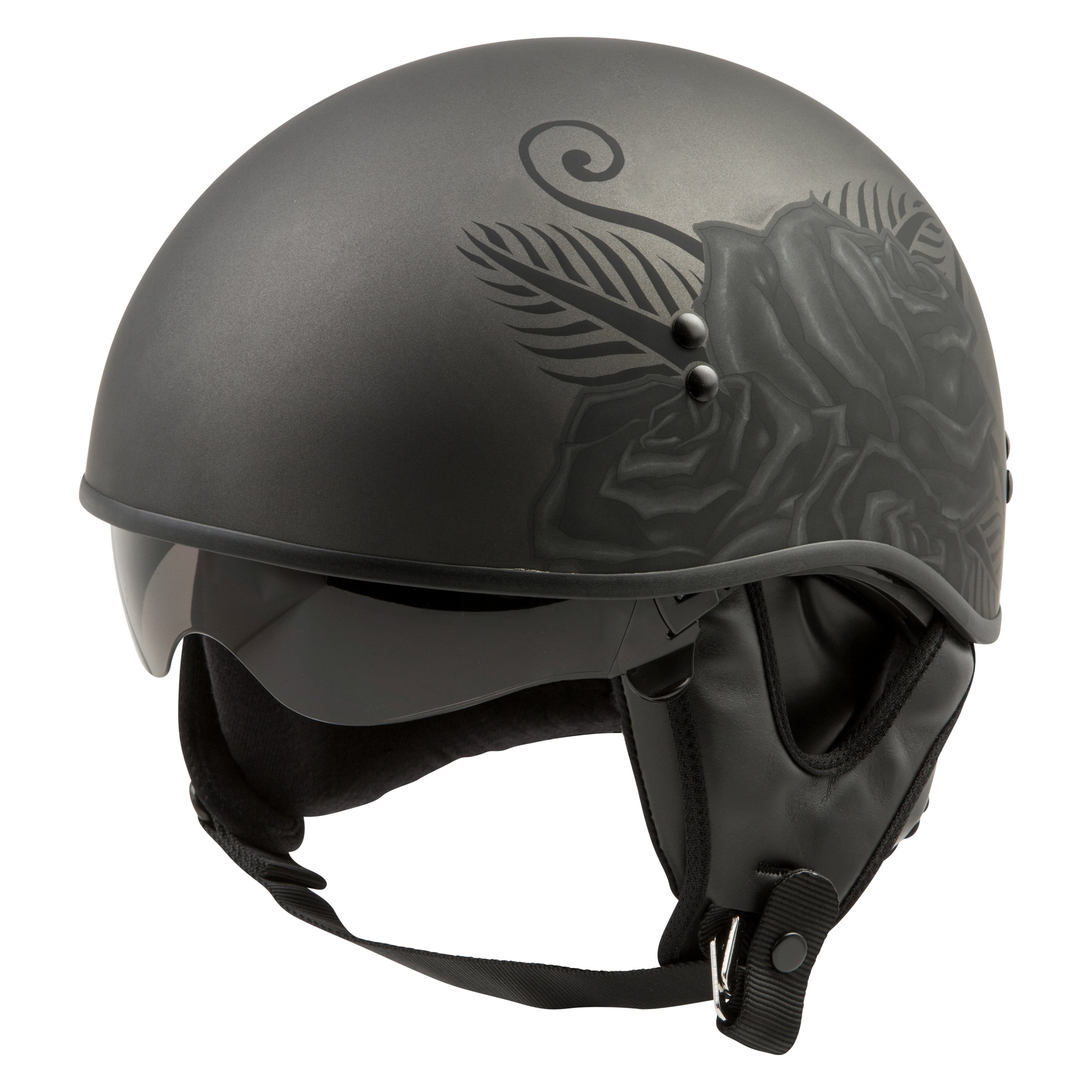 GMAX HH-65 Naked Devotion Half Helmet MATTE BLACK SILVER 
