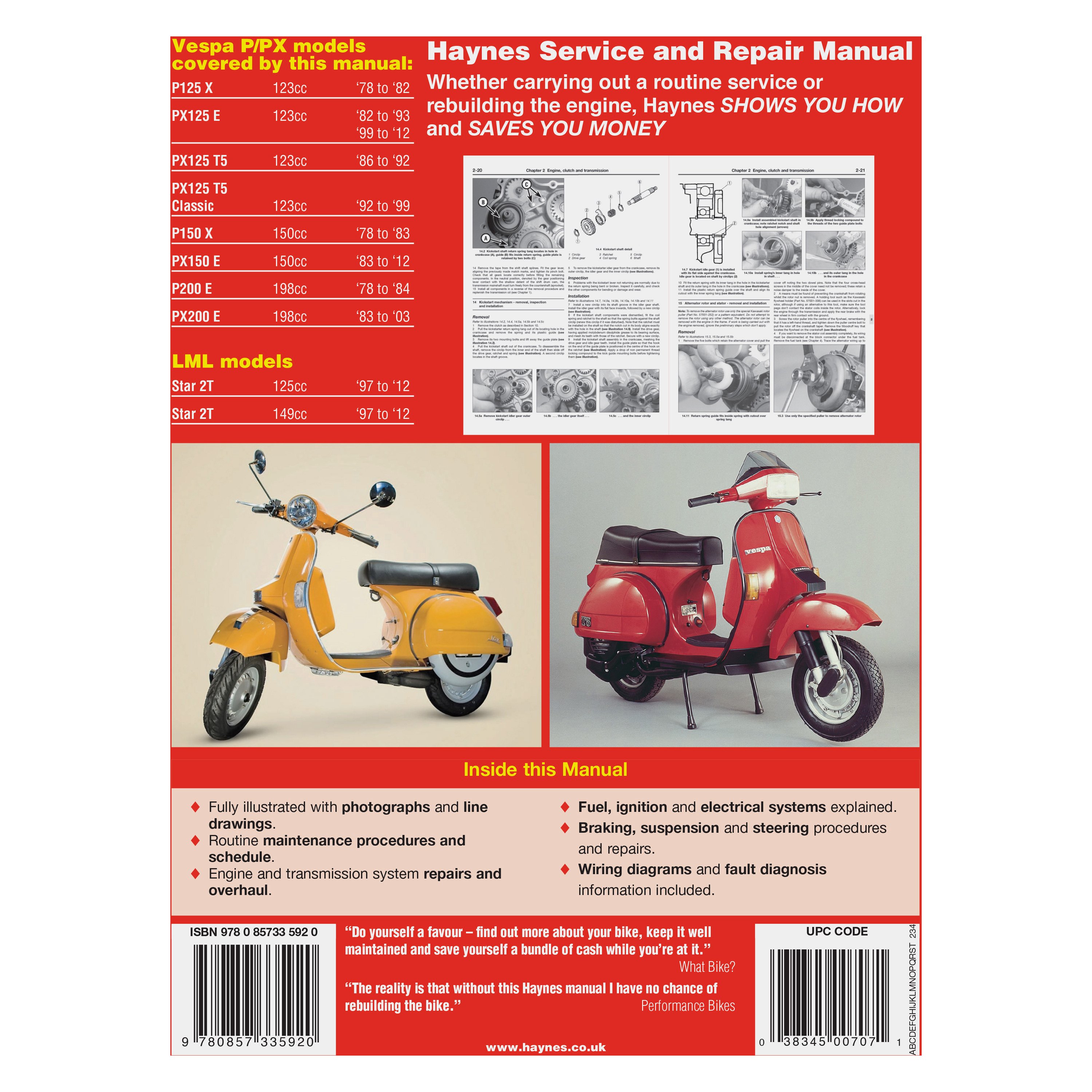 150 & 200 scooters 1978-2014 Workshop Manual 0707 Haynes Vespa P/PX 125