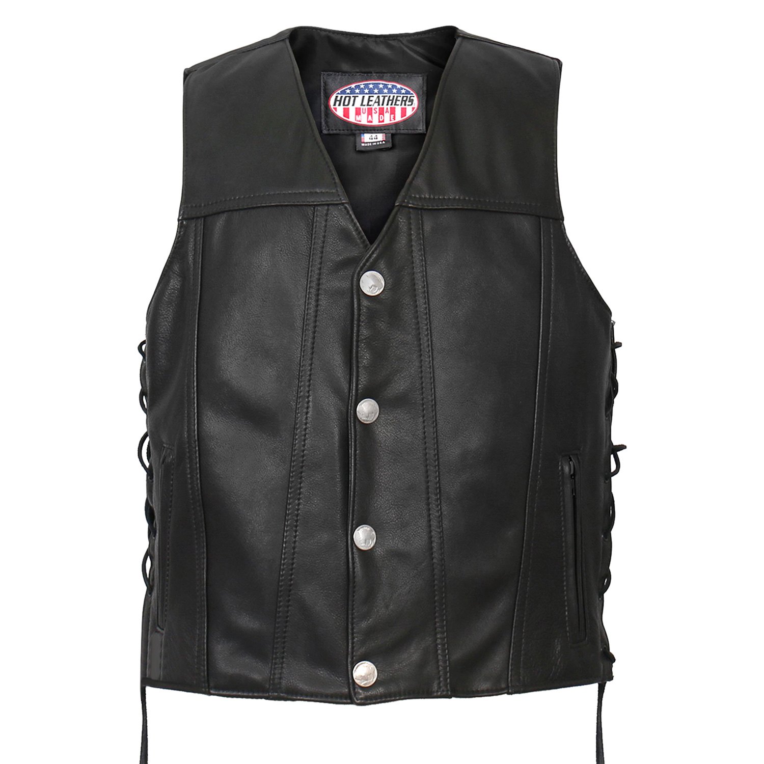 Hot Leathers® 14524 - Buffalo Nickel Snap Premium Leather Vest (Large ...