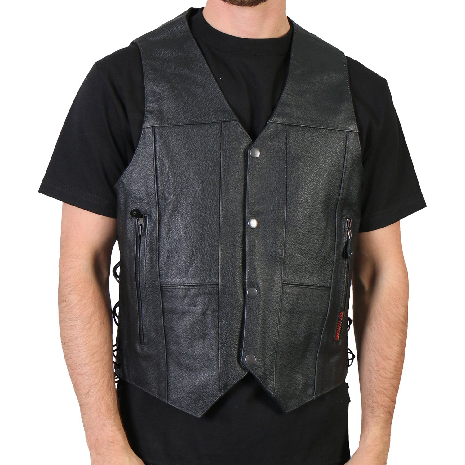 Hot Leathers® - 10 Pocket Cowhide Men's Leather Vest - MOTORCYCLEiD.com