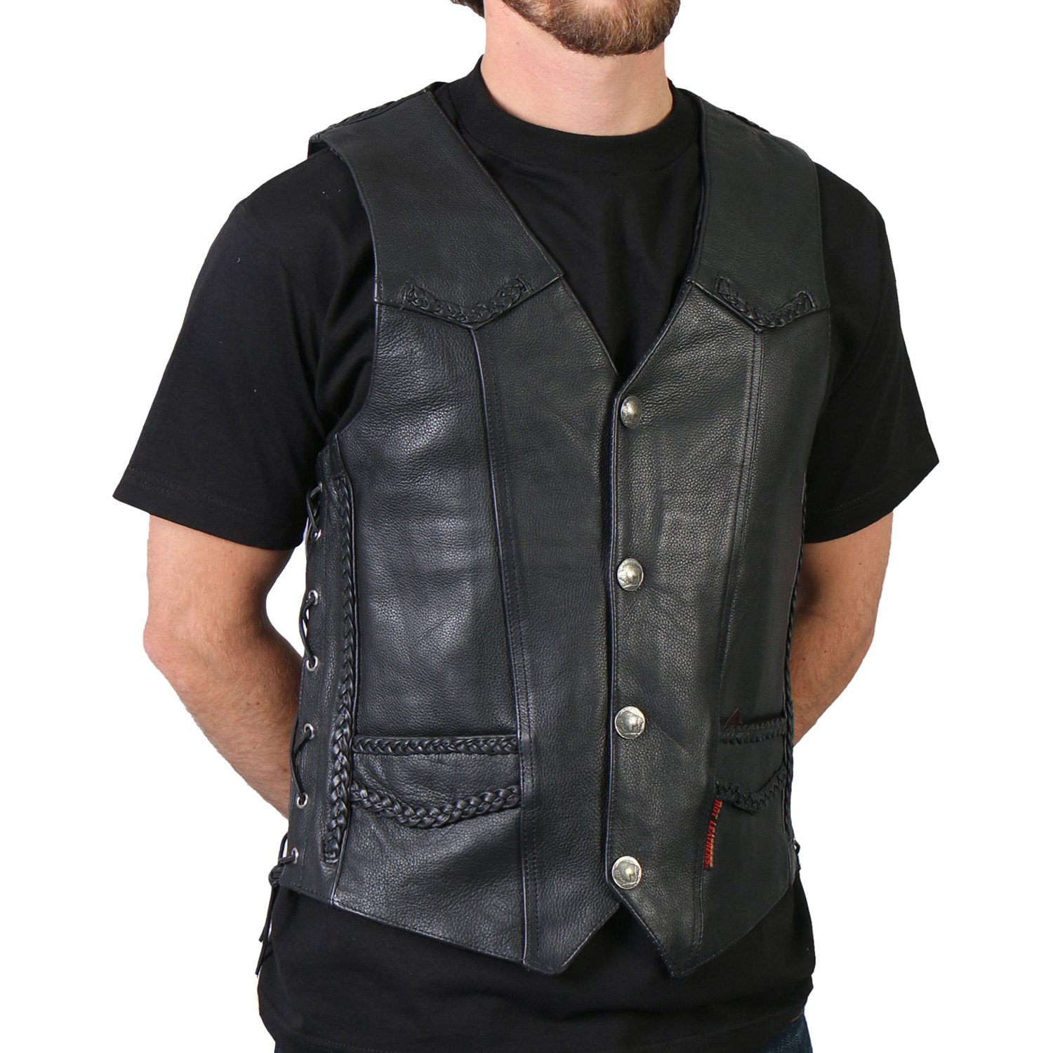 Hot Leathers® - Buffalo Nickel Snap Men's Leather Vest - MOTORCYCLEiD.com