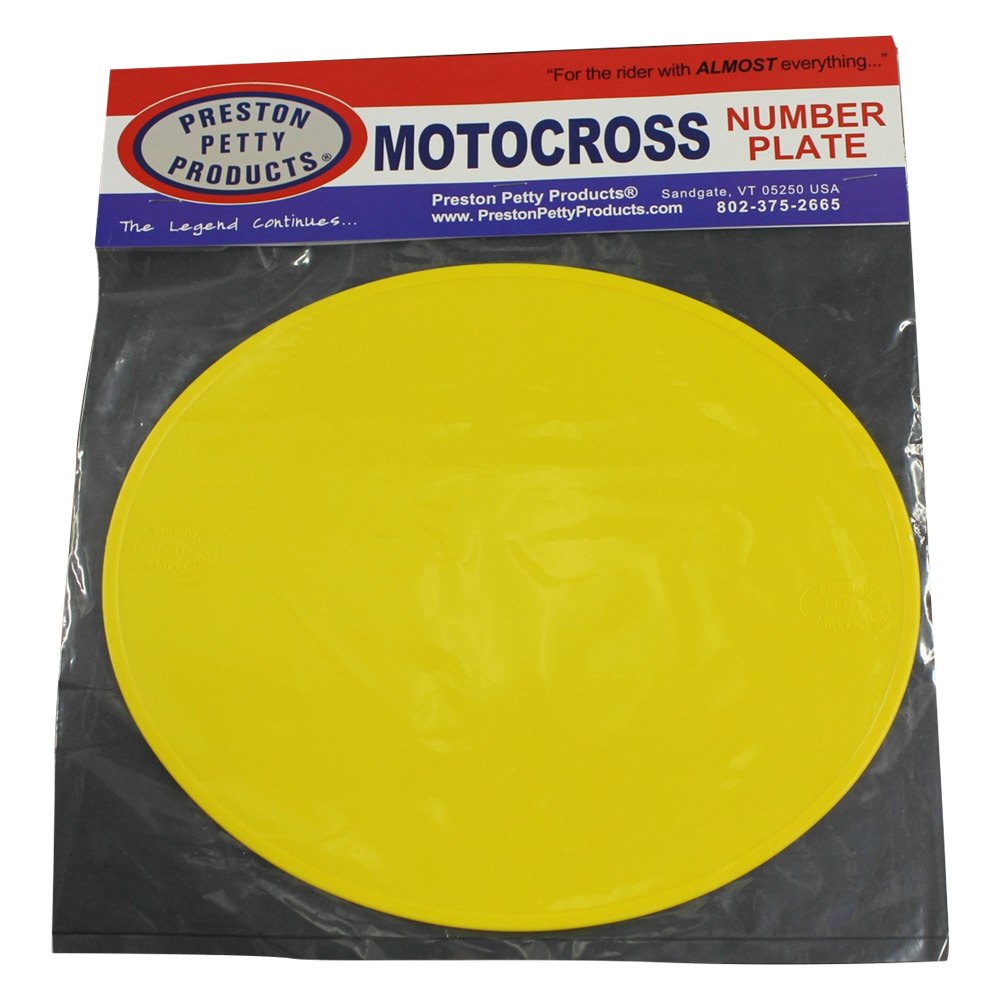 Yellow Preston Petty Products Unbreakable MX Number Plate Oval Authentic 
